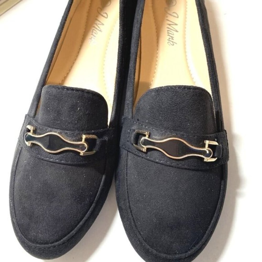 J. Mark Womens Cherry Slip On Flat Shoes Black‎ Suede